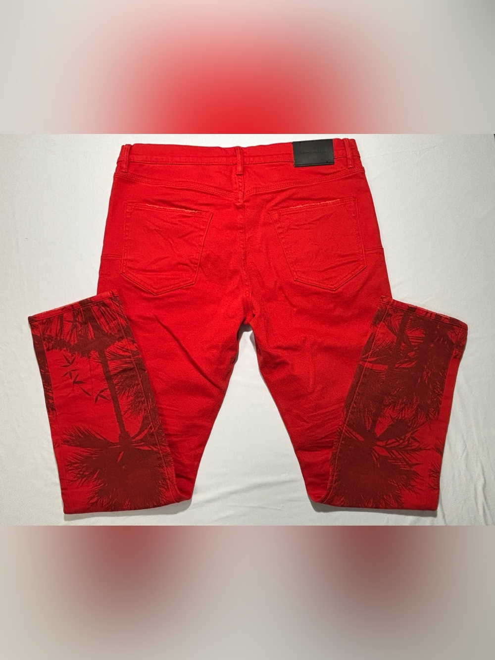 Purple Brand Red Palm Tree Print Skinny Jeans Men’s Size 33 Designer Denim